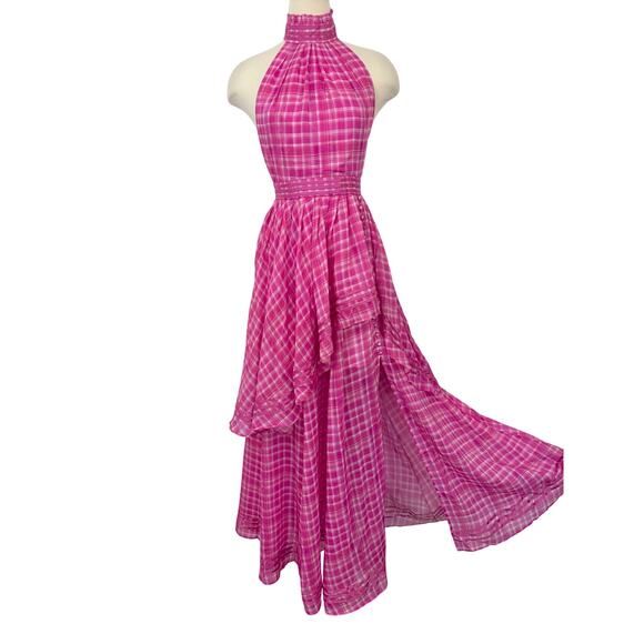 Aje Bungalow Sienna Dress Pink Gingham Halter Neck Maxi Gown US 4 - Picture 1 of 16